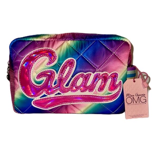 OMG Accessories Glam Ombre Metallic Tie Dye Quilted Pouch Cosmetics Toiletry Bag - Picture 1 of 11